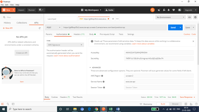 Crop Prediction Results through Postman
